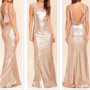 Lulus champagne sequin maxi dress with cowl back